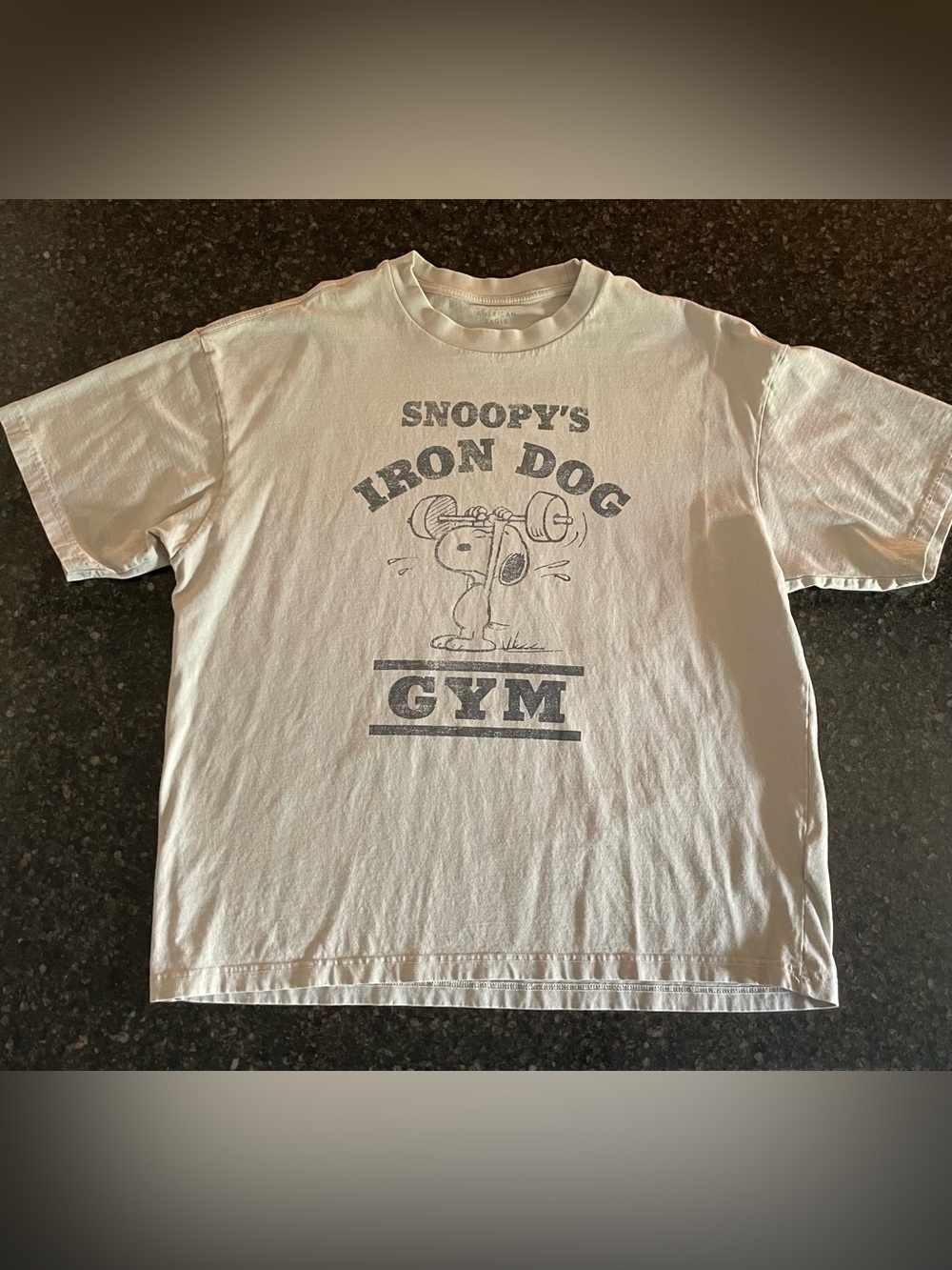 American Eagle men’s tshirt, boxy fit, medium, Snoopy Gym themed. Large.